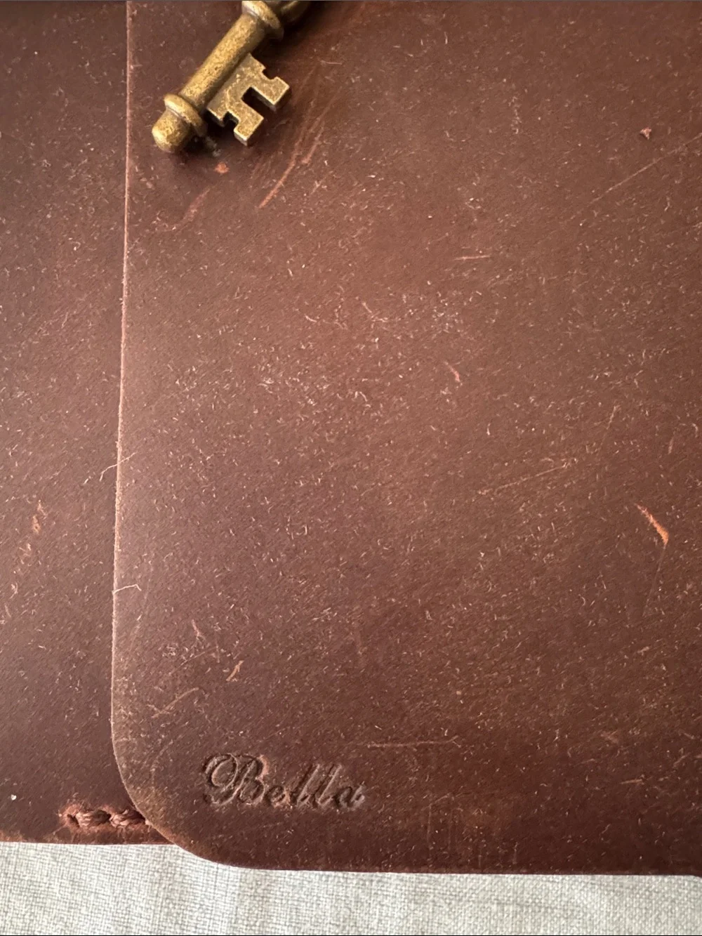 Genuine Brown Leather Handmade Refillable Journal with Key Charm “Bella” Unused